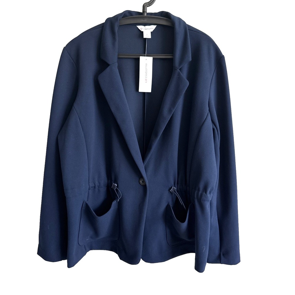 NWT Liz Claiborne Navy Button Blazer XL Professional Acaademia Career Office